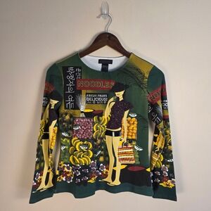 VTG Y2K RARE Custo Barcelona Graphic Tee Womens 2 S Green Noodles Fruit Beaded